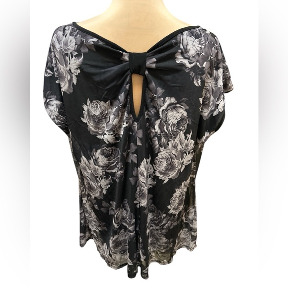 CATO Women's Gray Scale Rose Cowl Neck Bow Back Lined Tank Top Blouse Sz 22-24W - Picture 3 of 10